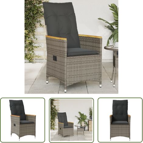 The Living Store Gartensessel Verstellbar mit Kissen Grau Poly Rattan - Gartenstuhl - Relaxsessel - Loungesessel - Outdoor Möbel - Gartenlounge (1/5)