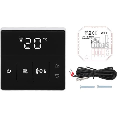 Thermostat intelligent avec écran tactile, commande vocale, contrôleur de température Wifi pour la maison, 90 à 240V, noir (1/4)