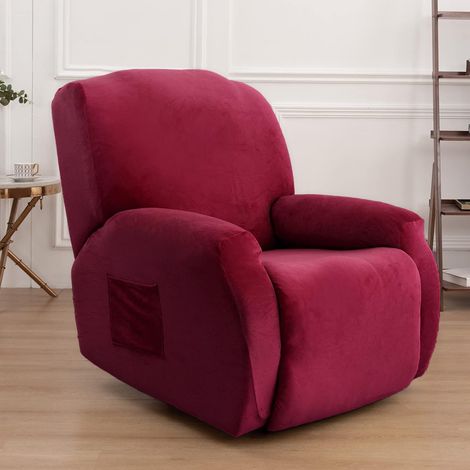 Recliner chair cover with storage, recliner chair cover for leather sofa, washable with elastic straps (red) (1/5)