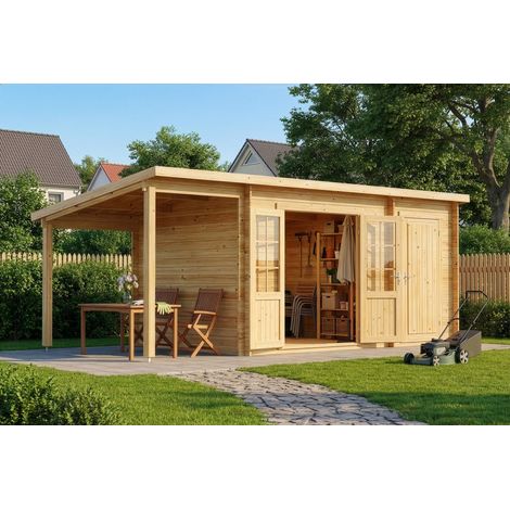 Alpholz Gartenhaus aus Holz, Holzhaus mit 28 mm Wandstärke inklusive Schleppdach Blockbohlenhaus (1/4)