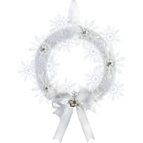Couronne de Noël à flocons de neige blancs 40cm, couronne hivernale avec nœud perlé, décoration de porte d'entrée (1/4)