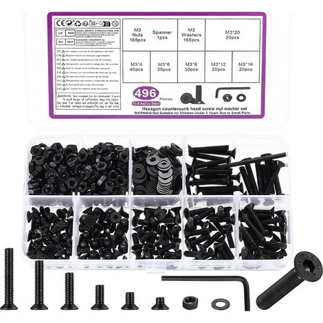 496 Pcs Vis M3 et Écrous,Vis à Tête Fraisée Boulons et Écrous Set (1/5)