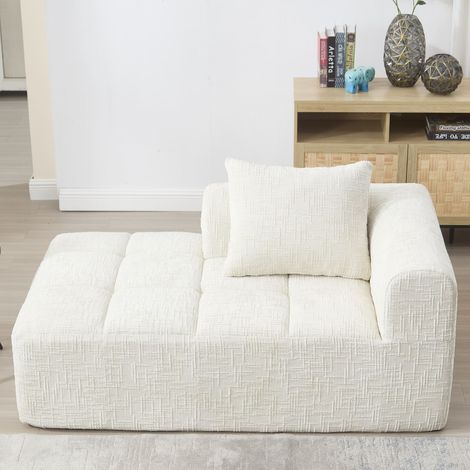Canapé 2 places beige confortable sans montage avec coussin et poches latérales de rangement (1/5)