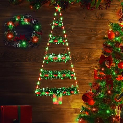 Éclairage de Noël avec LED Arbre de Noël 81 cm, Batterie Guirlande Lumineuse d'Extérieur avec Tinsel, Minuteur, 8 modes, Décoration de Noël pour Cadeau, Fenêtres, Portes, Intérieur Vert (1/5)