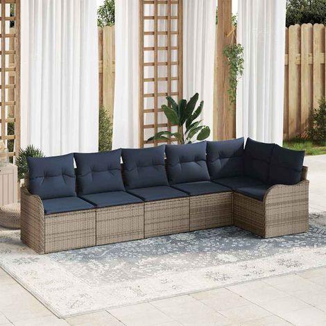 vidaXL Conjunto de sofá de jardín 6 uds. 6 plaza Gris ratán sintético (1/5)