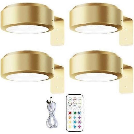 Kabellose Wandleuchte für Bilder mit Fernbedienung, einstellbarer Helligkeit, batteriebetrieben, 13-farbige RGB-Beleuchtung – Perfect Gold (4er-Set)