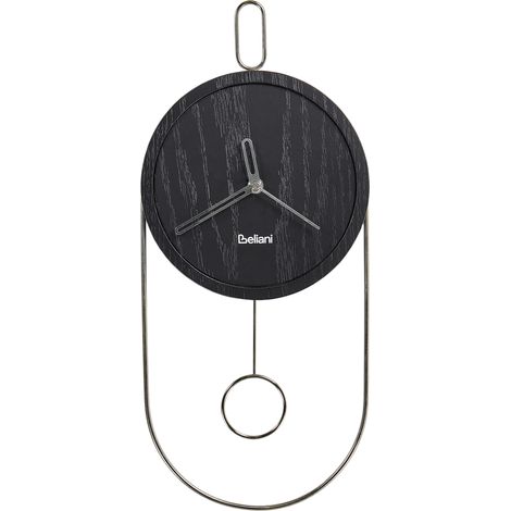 Reloj de pared decoración colgante 20 x 45 cm diseño sin números péndulo MDF negro Sierre (1/5)