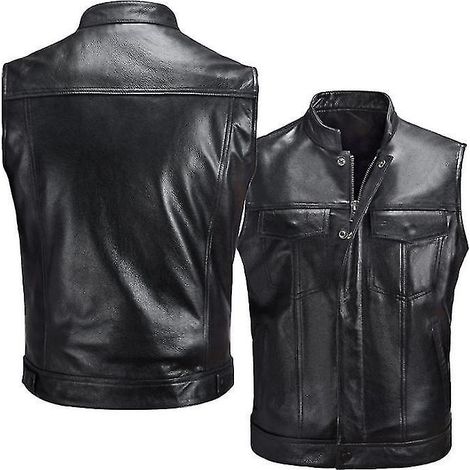 Veste sans manches en similicuir pour motard homme, fermeture éclair oblique - Taille S (1/5)