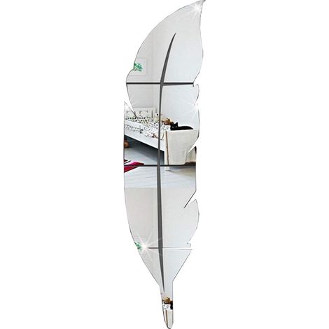 Sticker mural 3D miroir effet plumes - argenté - moyen [73 cm x 18 cm] pointe vers la droite