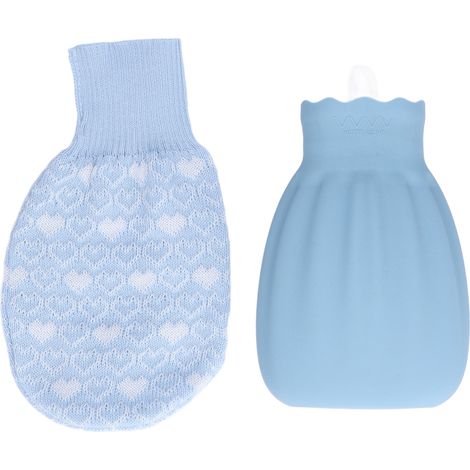Bouillotte Eau Chaude Silicone Anti-Explosion avec Couverture Tricotée, 550ml Bleu - Bureau Maison