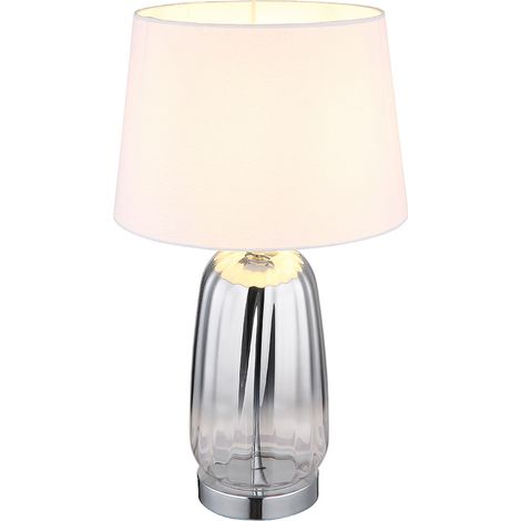 Lampada da tavolo Lampada da soggiorno Lampada da tavolo Lampada da comodino Lampada laterale, metallo vetro tessuto cromato argento, LED 7W 560Lm bianco caldo, H 52 cm
