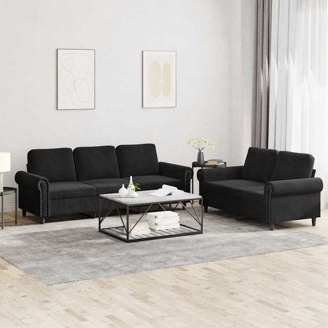 Ensemble de 2 canapés 2 et 3 places en velours noir avec 5 coussins, 53kg - PANGIVO (1/5)