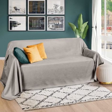 1 pièce Couverture 210x280 cm, effet velours, gris clair, plaid canapé, couvre-lit et jeté de fauteuil, salon ou chambre