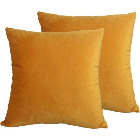 2er-Set Samt-Kissenbezüge, dekorative quadratische Kissenbezüge, weiche, einfarbige Kissenbezüge für Wohnzimmer, Schlafzimmer und Zuhause-Yellow (1/5)