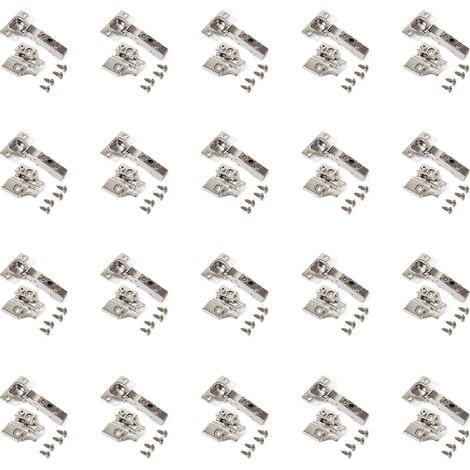Emuca – Lot de 20 charnières droites X91N – Embases à visser – Acier nickelé – Ouverture 105° – Installation rapide avec système clipsable