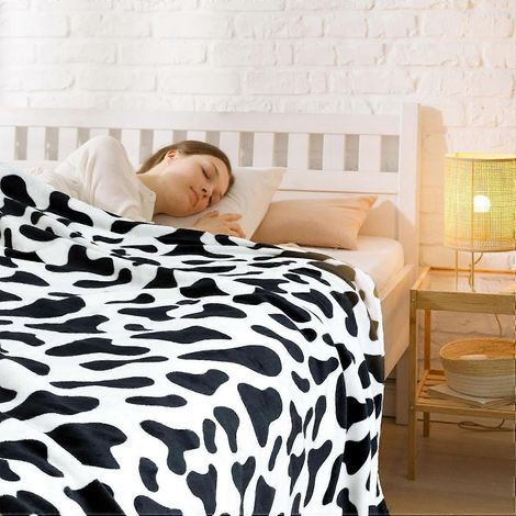 Couverture double imprimée vache 6080 pouces pour canapé, lit, sofa, douce et confortable, motif vache noir et blanc, pour enfants, adultes et femmes