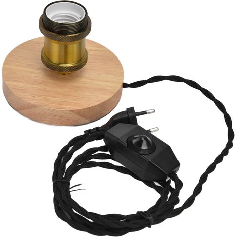 Vintage-Holzlampenfassung mit Dimmerknopf für E27/E26-Glühbirnen, geeignet für Schlafzimmer und Wohnzimmer, EU 110–240 V (1/5)