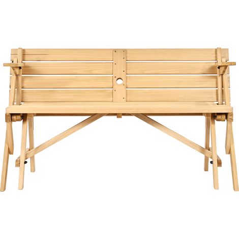 Mophorn Mesa de pícnic convertible y multifuncional de madera para exteriores, diseño plegable con espacio para sombrilla, ideal para jardín, terraza o porche, color marrón (1/5)