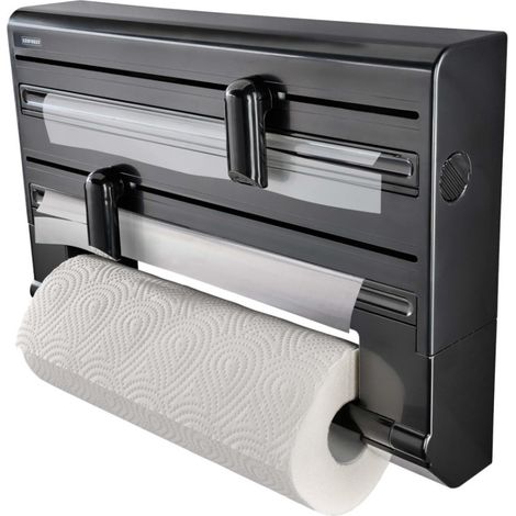 Leifheit – Support mural pour rouleaux – Compatible avec tous les rouleaux – Lames tranchantes pour coupe précise – Montage facile au mur
