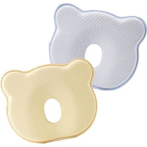 Lot de 2 Coussin bébé Anti Tête Plate, Oreiller Mémoire de Forme par la Plagiocéphalie et Traitement (Bleu + Jaune) (1/3)