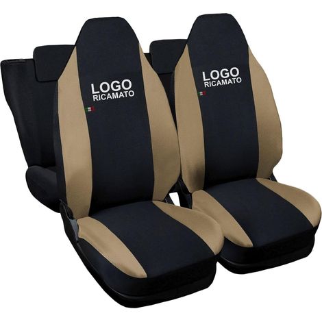 Lupex shop - Coprisedili Auto Compatibili per UP, Made In Italy, anteriori e posteriori con copri poggiatesta incluso, tessuto poliestere, Nero - Beige (1/4)