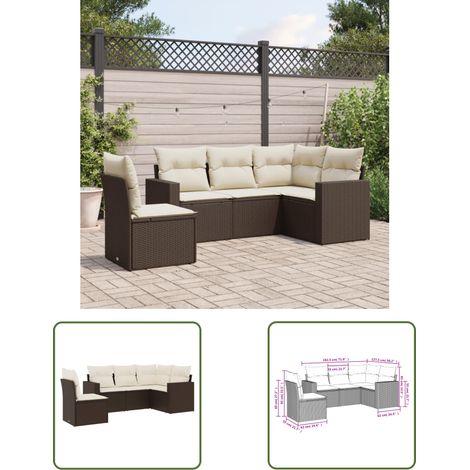 The Living Store 5-tlg. Garten-Sofagarnitur mit Kissen Braun Poly Rattan - Gartensofas - Outdoor Möbel - Gartenmöbelset - PE-Rattan - Lounge Set (1/3)