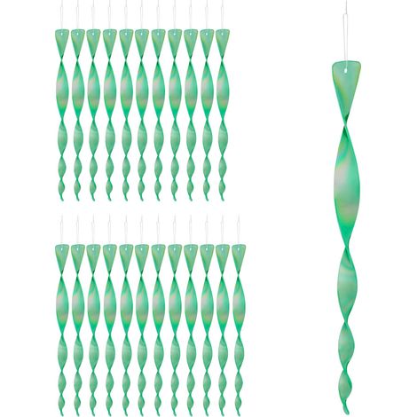 Relaxdays Bird Repellent Spiral, Set of 24, Reflective, Balcony & Garden, Wind Spinner, Length 40 cm, Deterrent, Green (1/5)