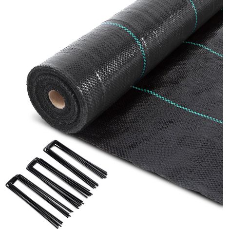 VOUNOT 1x50m Weed Control Fabric with Pegs, Heavy Duty Landscape Ground Cover Membrane (1/5)