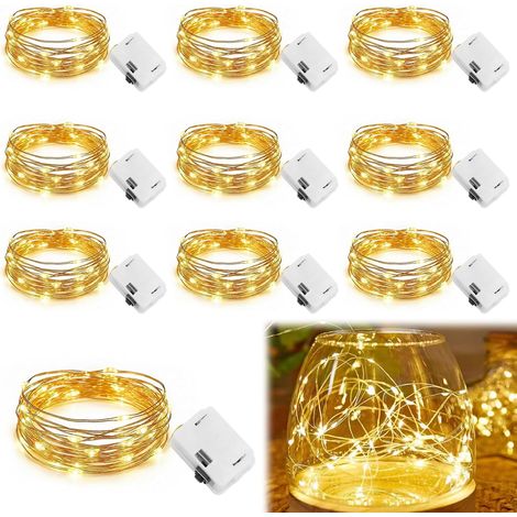 Lot de 10 Guirlande Lumineuse LED, 2M 20 LEDs, 3 Modes, Pile LR44, Intérieur Extérieur (1/5)