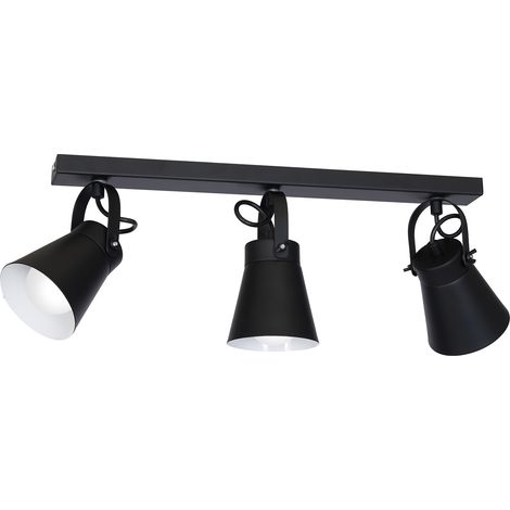 Plafonnier barre 3 spots noirs orientables E27 Amos