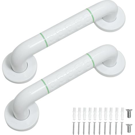 Haltegriffe für Senioren, Set mit 2 Duschstangen à 30 cm - Weiß - Haltegriffe aus Edelstahl für Bad und Toilette.