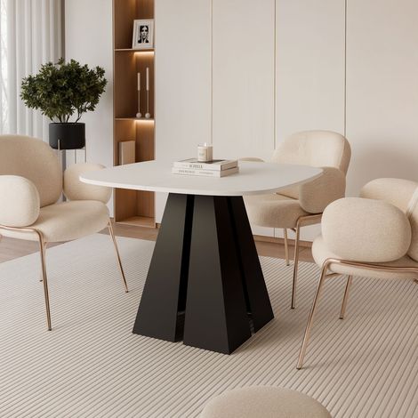 Table à Manger Extensible ZELO - 4-6 personnes - Ovale - 100x50x76 cm - Noir/Blanc (1/5)