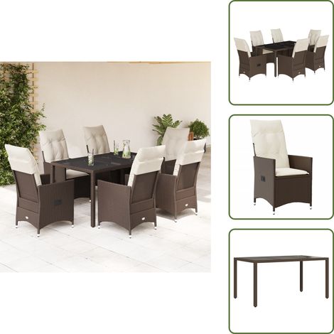 The Living Store Ensemble à manger de jardin et coussins 7 pcs marron rotin - Ensemble Salon De Jardin - Mobilier De Jardin - Table De Jardin - Chaises De Jardin - Fauteuil Inclinable (1/5)