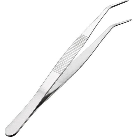 20 cm/8 inch stainless steel tweezers with 60 degree curved, serrated end. Professional multi-purpose tweezers for industrial work and use in the laboratory (1/4)