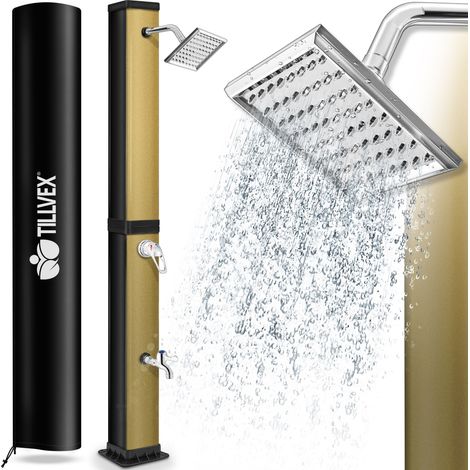 tillvex Solardusche 40 Liter Schwarz/Gold inklusive Schutzhaube Gartendusche Pooldusche Camping Pool Solar Außen Dusche Regendusche