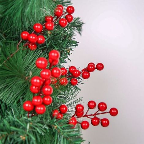Baies Artificielles - Décoration Noël Rouge - Simulation Cerisier - 30 Pièces (1/4)
