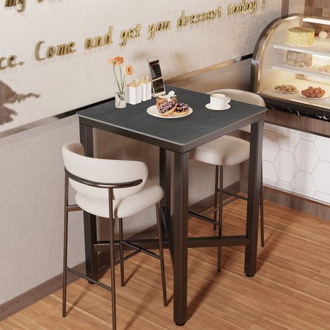 Tall Pub Square Cocktail Bar Table Sintered Stone Top Dining Table - Grey (1/5)