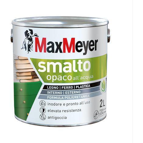 MaxMeyer Smalto All'Acqua Poliuretanico con Finitura Opaca, Nero, 2L (1/4)