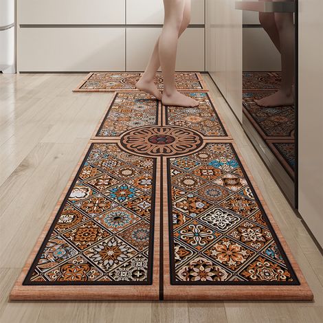 Tapis De Cuisine - Non Glissant - Absorbant - Polyester - 45x70 Cm Et 45x120 Cm - Pour Cuisine Intérieure - Lot De 2 (1/5)