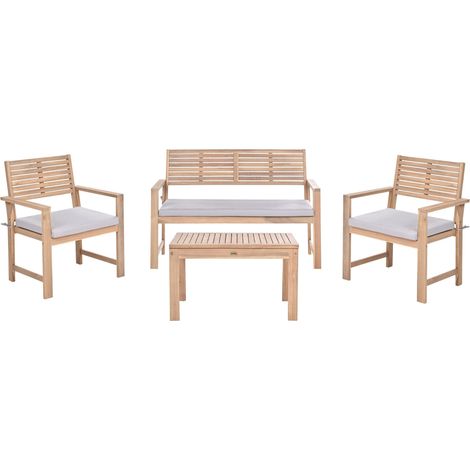 Ensemble de Jardin en Bois d'Acacia Certifié 4 Places Canapé 2 Fauteuils Table Basse avec Coussins Rembourrés Housses Amovibles Résistant à l'Eau UV Gris Fiames