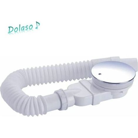 Dolaso – Bonde de douche 90 mm extra plate – Siphon anti-odeurs avec tamis à cheveux – Tuyau flexible – Couvercle chromé blanc – Installation facile (1/5)