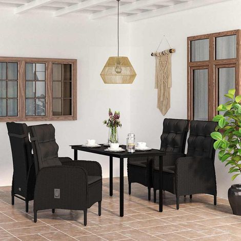 vidaXL Juego de comedor de jardín 5 piezas con cojines negro (1/5)