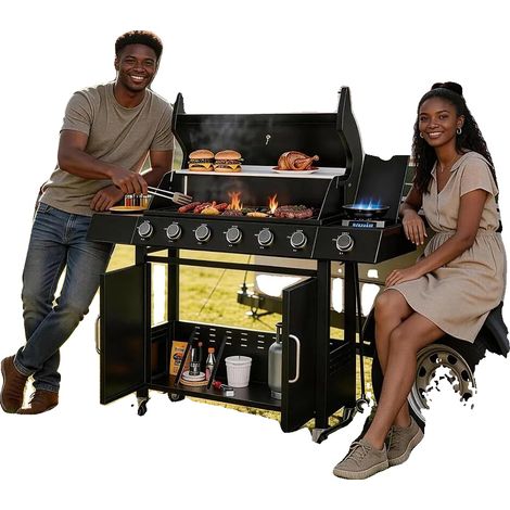 Gril à gaz, 6 brûleurs, 60 000 BTU, acier inoxydable, dimensions : 55,51"x18,89"x42,52" (1/5)
