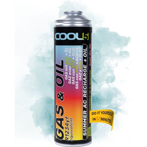 COOL5 2in1 – Ersatz für Kältemittel R1234yf mit Öl, zum Befüllen von Klimaanlagen in Fahrzeugen ab Baujahr 2016, APC 500 ml