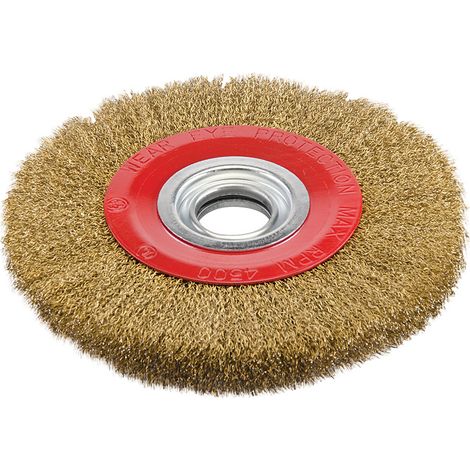 Brosse circulaire métallique 200 mm – Fils d'acier trempé – Adaptable sur tourets – Ébavurage, détartrage, polissage métal et bois – HBM