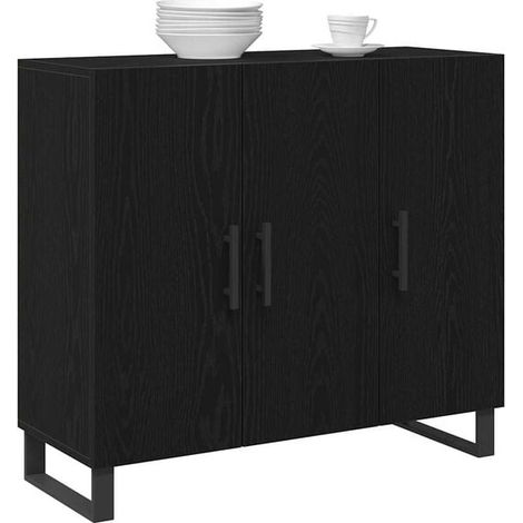 Buffet Bas de Cuisine 90x34x80 cm, Meuble Rangement Style Chêne Noir en Bois d'Ingénierie, Console Entrée avec Portes et Étagères (1/5)