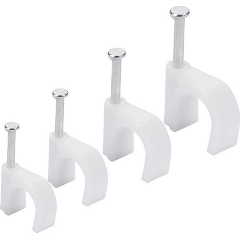Cavalier Cable Electrique et Ethernet (Lot de 400) - 6 mm, 7 mm, 8 mm, 10 mm - Attache Cable Electrique avec Clous en Fer pour CAT5, CAT6, RG6, RG59, RJ45 & Câbles TV (1/5)