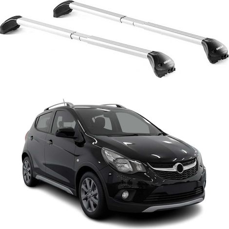 OMAC Barres de toit transversales certifiées TÜV pour Opel Karl Rocks 2017-2019 – Verrouillables (4 antivols) – Charge max 100 kg – Sangle inox + protection caoutchouc Argent (1/4)