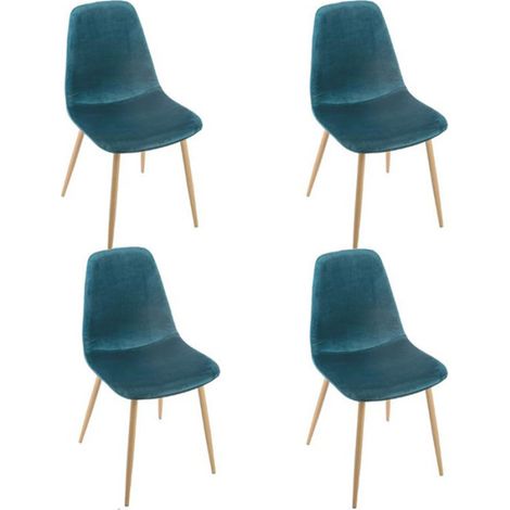 Lot de 4 Chaises en Velours "Roka" 85cm Bleu Canard (1/3)