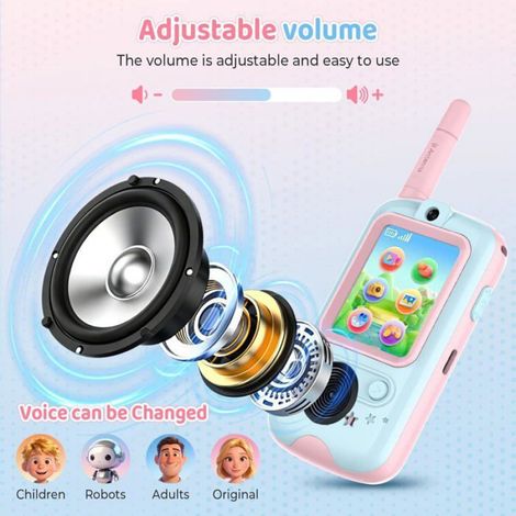 Talkie-Walkie Vidéo Enfant - 2 Unités - Rechargeable - Chat Vidéo et SMS - Jeux Intégrés - Rose et Bleu CASSETTE VHS (1/5)